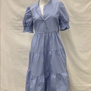 Who What Wear Blue Short Sleeve Tiered Midi Dress